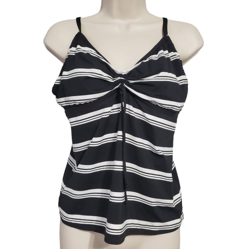 Lands' End Black White Stripe Women's Swim Top 12 Adjustable Underwire Tankini